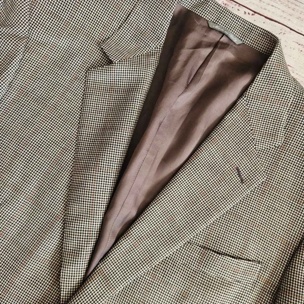 Canali Pure Wool Micro Houndstooth Plaid Windowpane Sport Coat Mens 56R IT